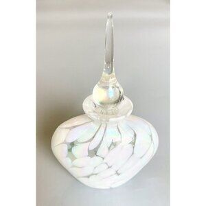Art Glass Perfume Bottle Opalescent Iridescent Teardrop Stopper Blown Oyster